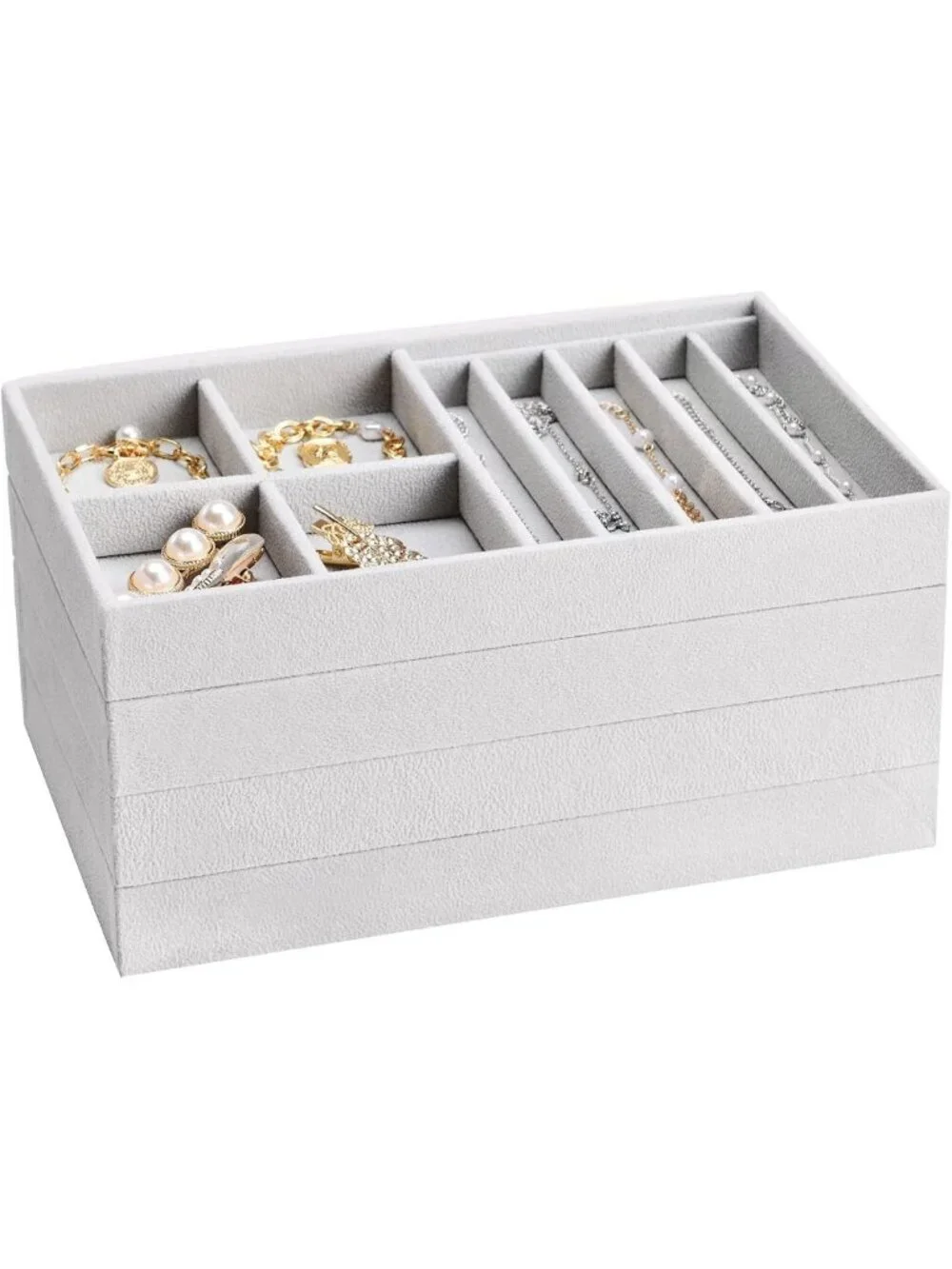 Stackable Jewelry Organizer Trays with Removable Dividers - 4 Layer Storage for
